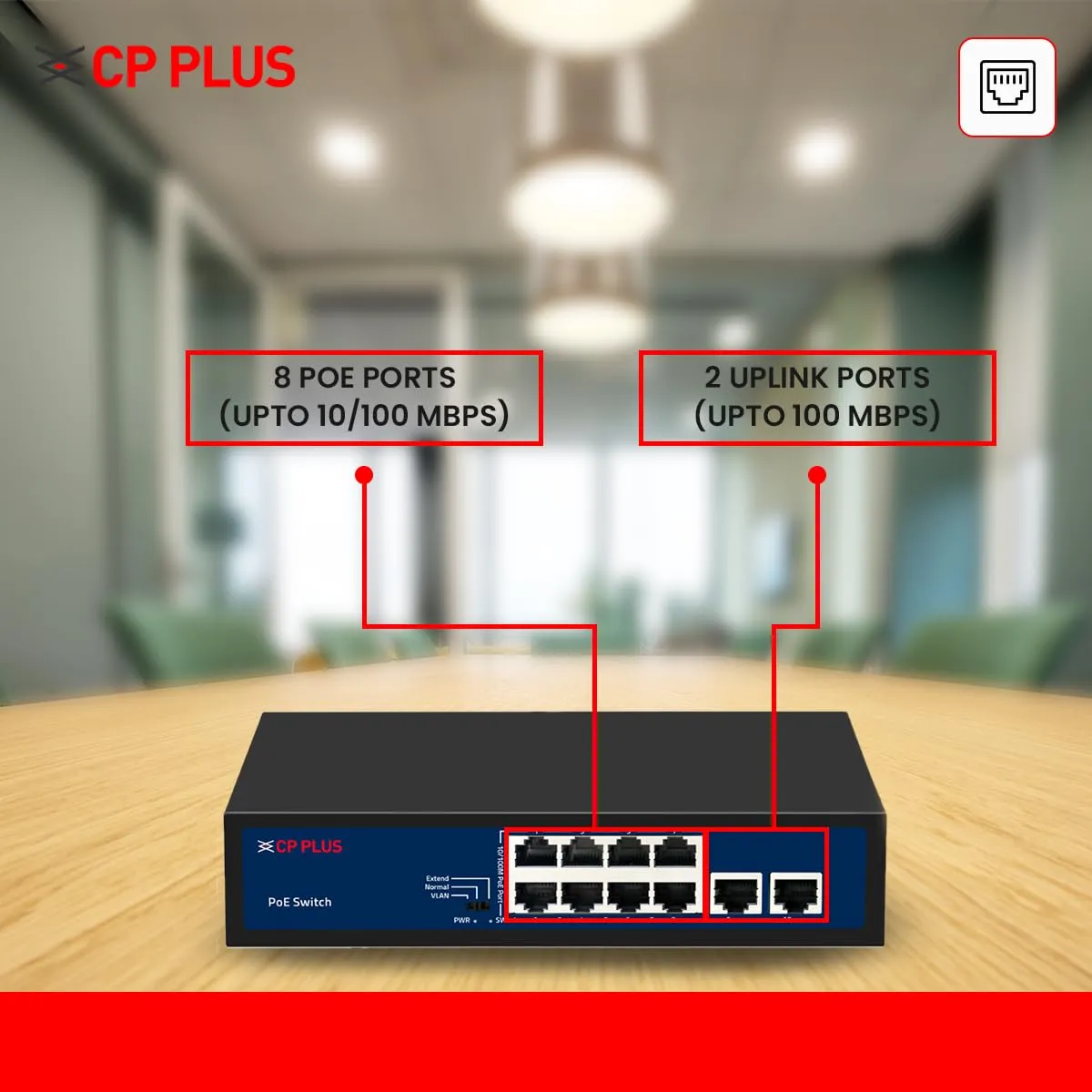 CP-Plus Poe Switch 8 Port (8 FE + 2 FE Port) view 5